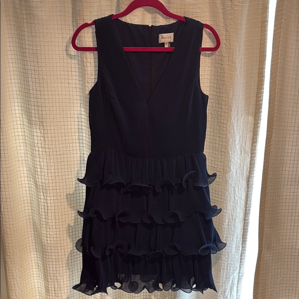 Milly Navy Sleeveless Ruffle Dress